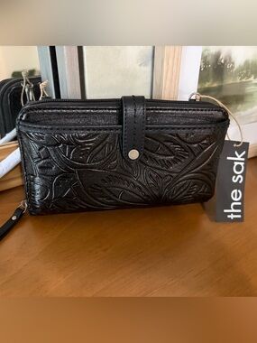 The Sak Iris Black Embossed Leather Wristlet Wallet